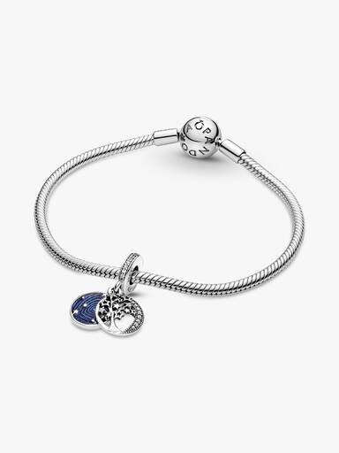 Charm Colgante Doble En Plata De Ley Árbol & Luna De La Galaxia Talla única