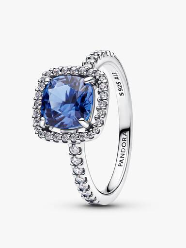 Anillo Declaración Halo Cuadrado Azul Brillante 50