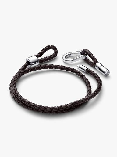 Brazalete Pandora Moments en Cuero Trenzado Doble Marrón 38 cm