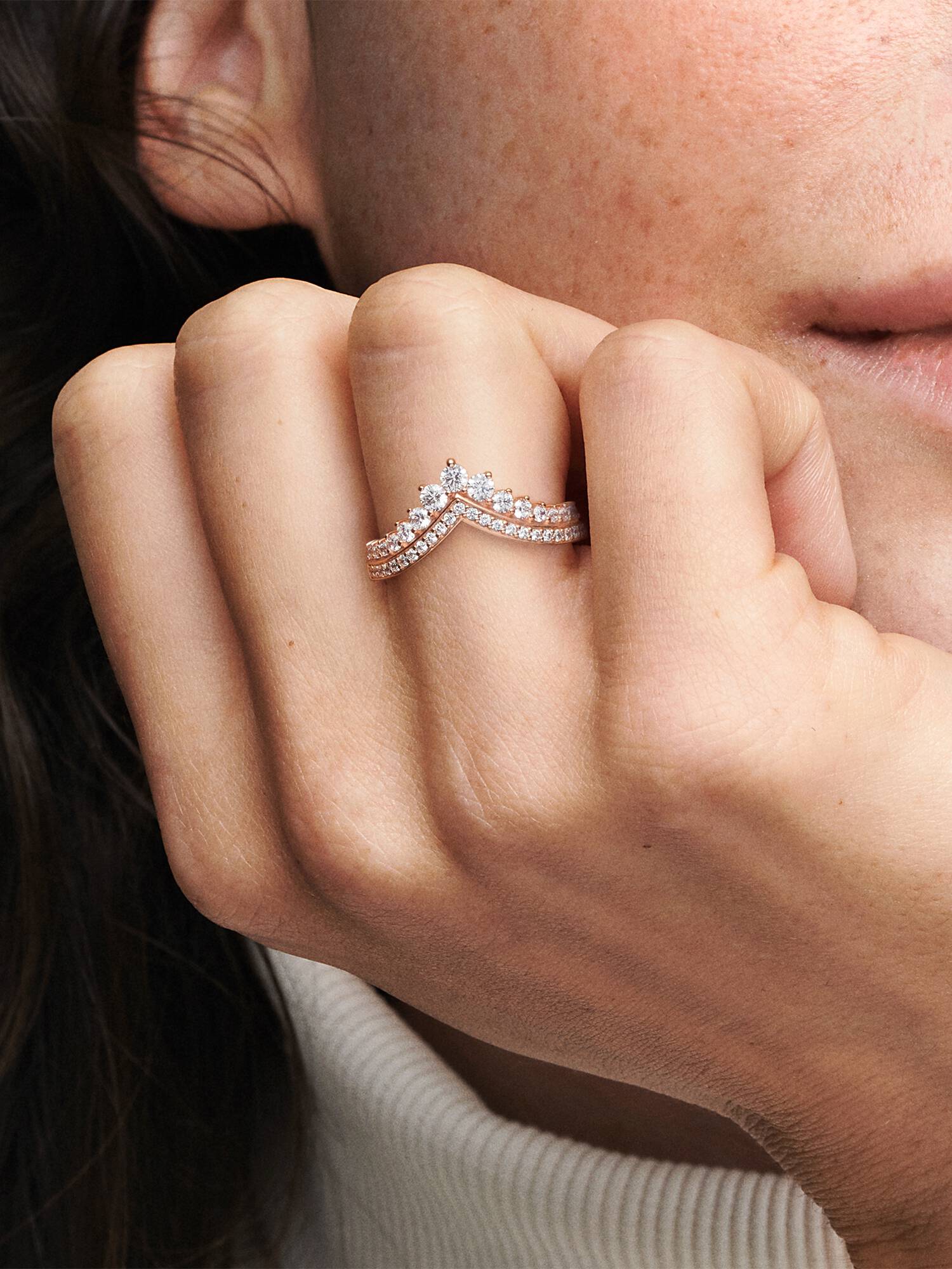 Anillo Hueso de los deseos Princesa Bañado en Oro Rosa de 14k