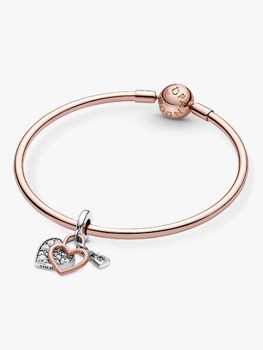Charm Colgante Doble Candado Del Corazón Bañado En Oro Rosa 14k