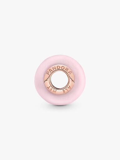 Charm De Cristal Murano Rosa Mate Bañado en Oro Rosa de 14k