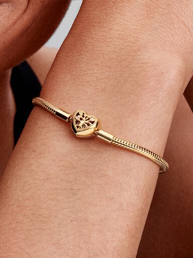 Brazalete Pandora Moments Cadena de Serpiente con Cierre de Corazón Familiar 16 cm