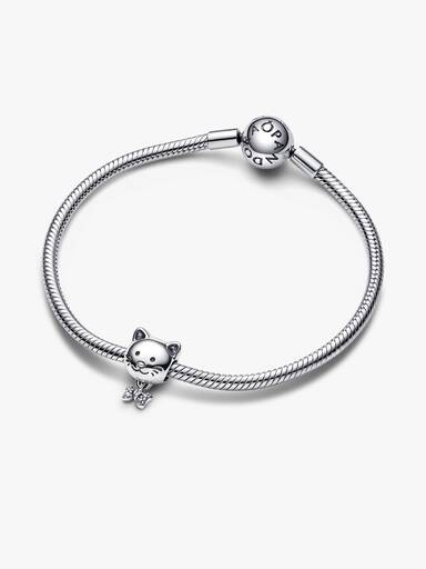 Charm Gato mascota y moño Pandora Plata Esterlina