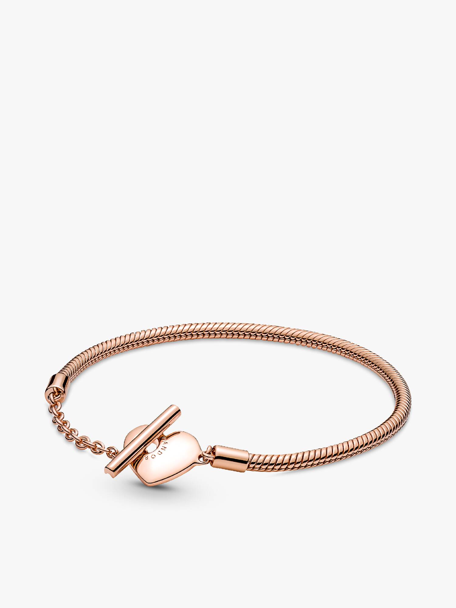 Brazalete Pandora Moments Cadena De Serpiente Con Un Recubrimiento En Oro Rosa De 14K Con Cierre En T Y Corazón 16 cm
