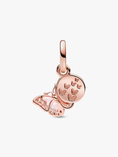 Charm colgante doble Mariposa rosa y cita
