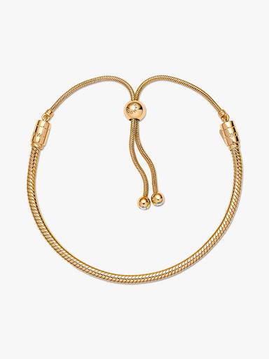 Snake chain 14k gold-plated bracelet with clear cubic zirconia