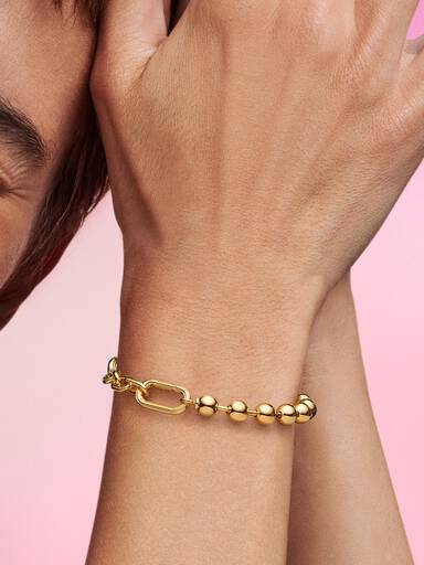 Brazalete de Eslabones Link y Cuentas Metálicas Pandora ME en Oro 14k