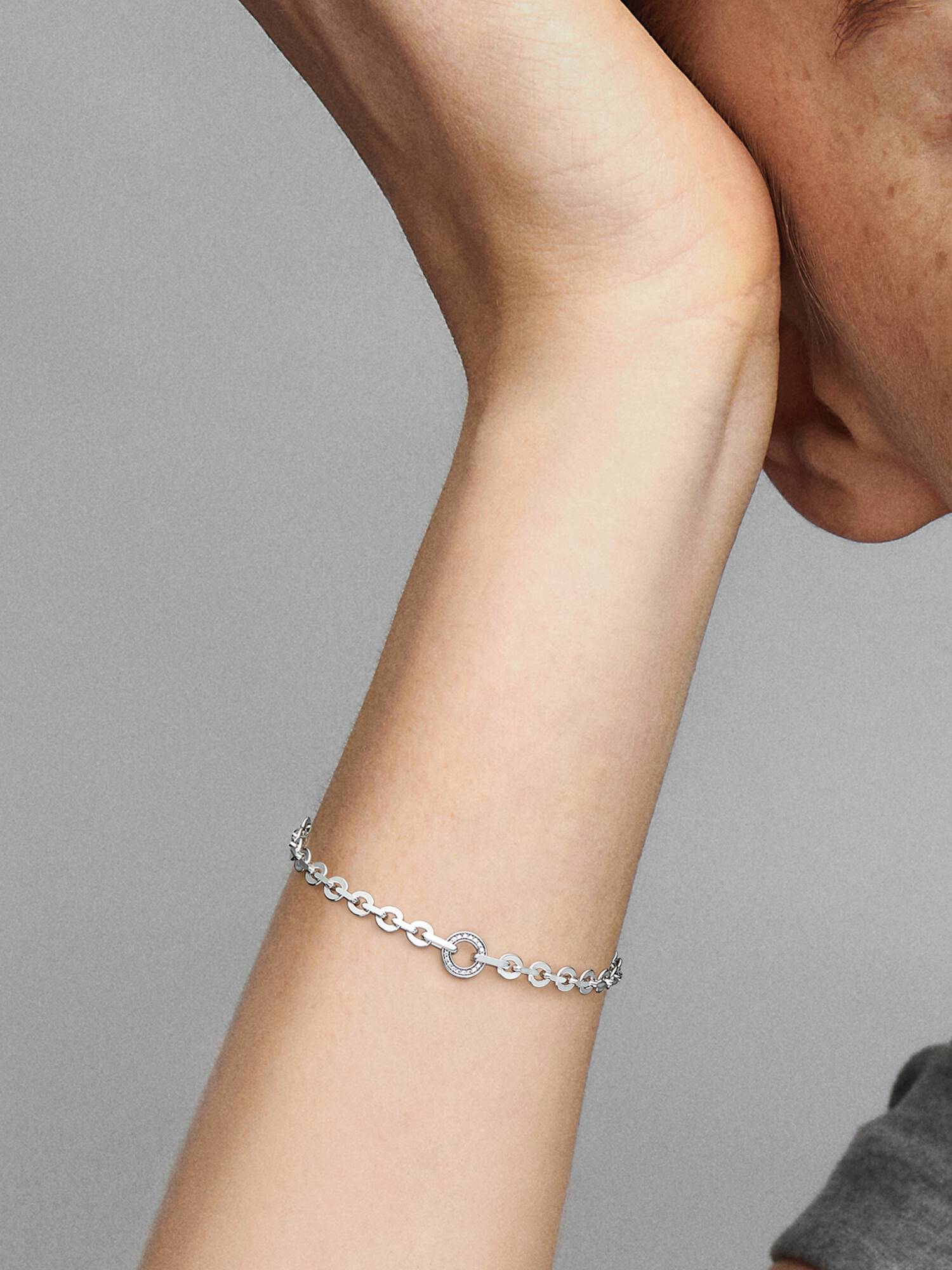 Pulsera Cadena Gruesa Pavé Pandora Signature Pandora Plata Esterlina 18 cm