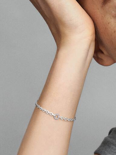Pulsera Cadena Gruesa Pavé Pandora Signature Pandora Plata Esterlina 18 cm