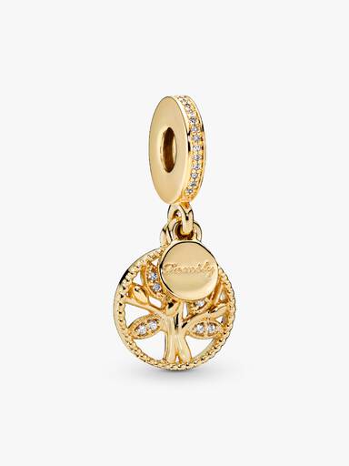 Charm colgante Árbol de familia reluciente Bañado en Oro de 14k