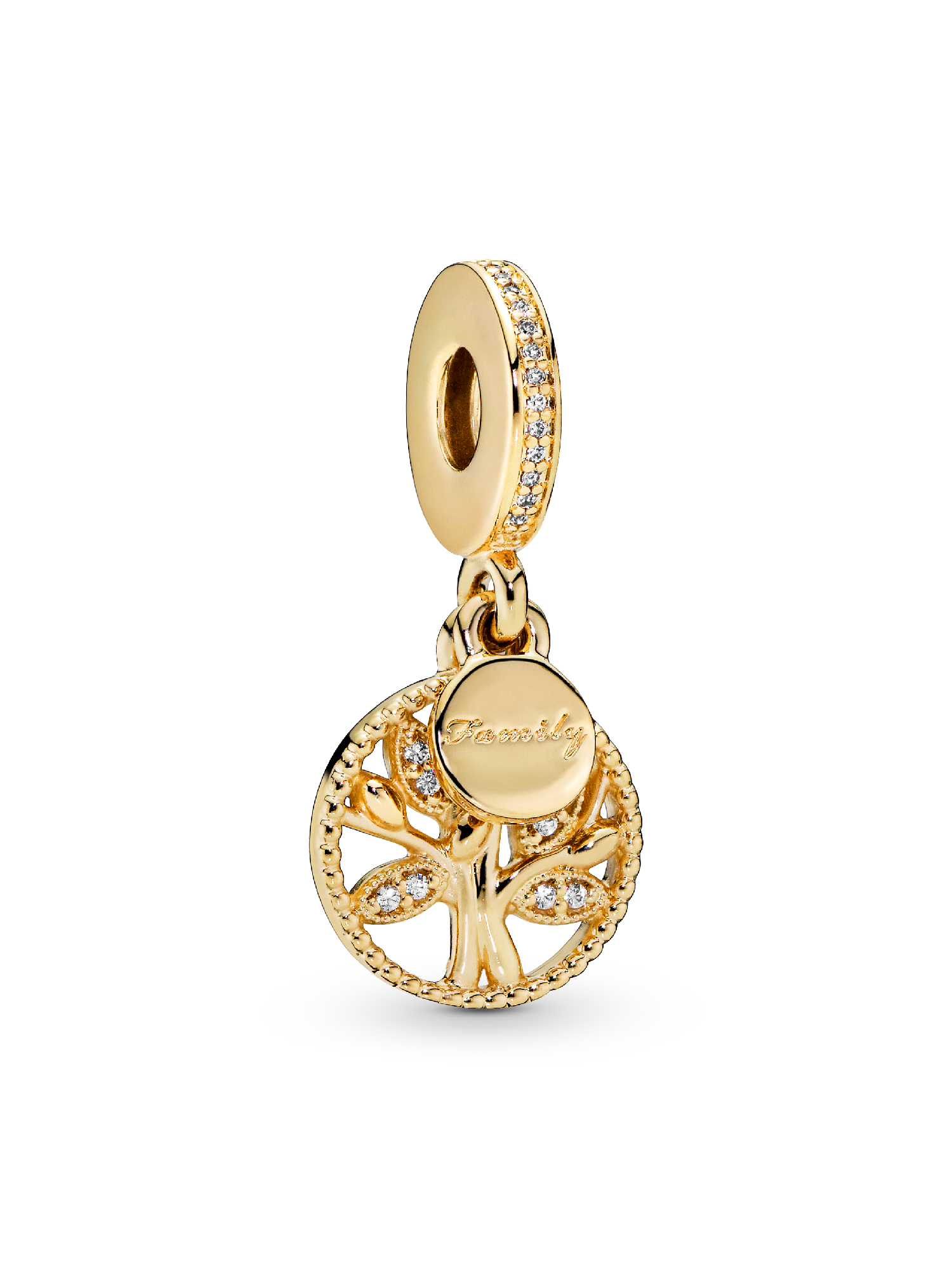 Charm colgante Árbol de familia reluciente Bañado en Oro de 14k