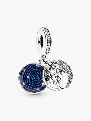 Charm Colgante Doble En Plata De Ley Árbol & Luna De La Galaxia Talla única