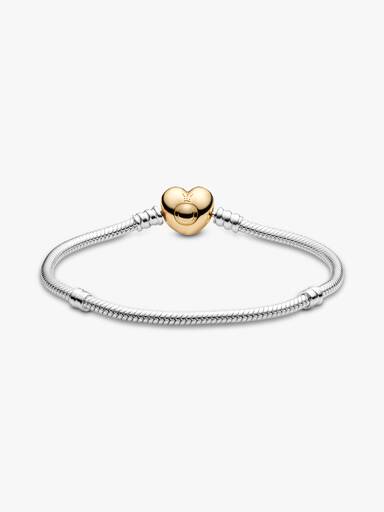 Silver bracelet with heart-shaped PANDORA Shine clasp