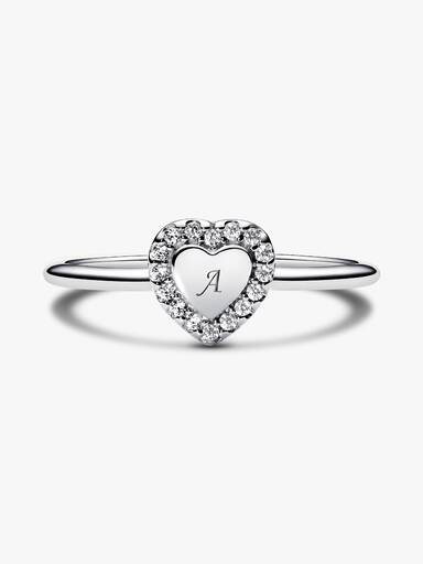 Anillo Halo y Corazón Grabable Plateado