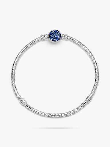 Brazalete cadena de serpiente Pandora Moments con broche de disco azul resplandeciente 16 cm