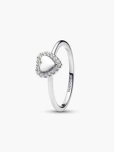 Anillo Halo y Corazón Grabable Plateado