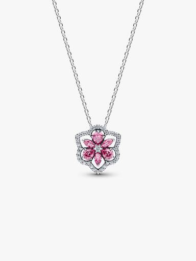 Collar con dije colgante Herbario Flor rosa reluciente